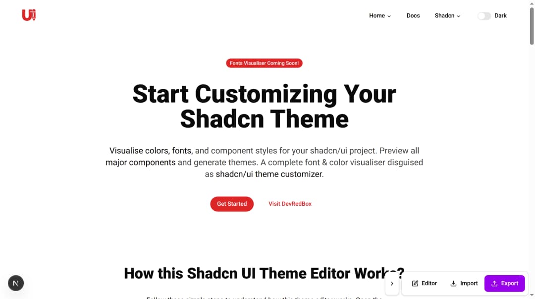 Shadcn/ui theme editor